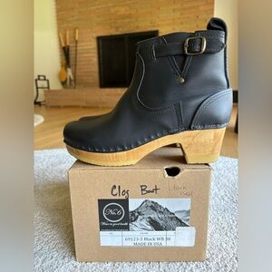 No.6 Black Leather Clog Heel Boots 38